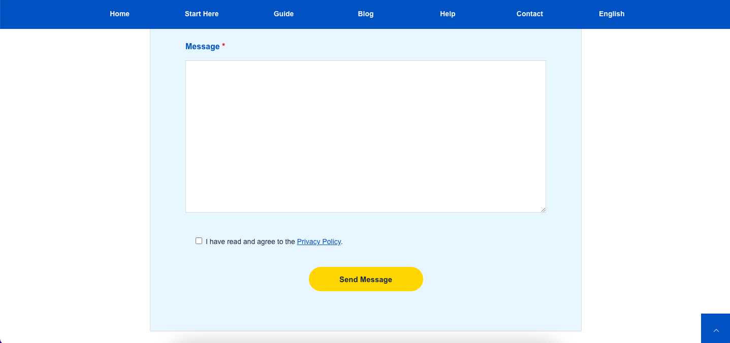 Screenshot of the Contact Us form on Hirakata Life Guide showing the Privacy Policy checkbox and Send Message button.